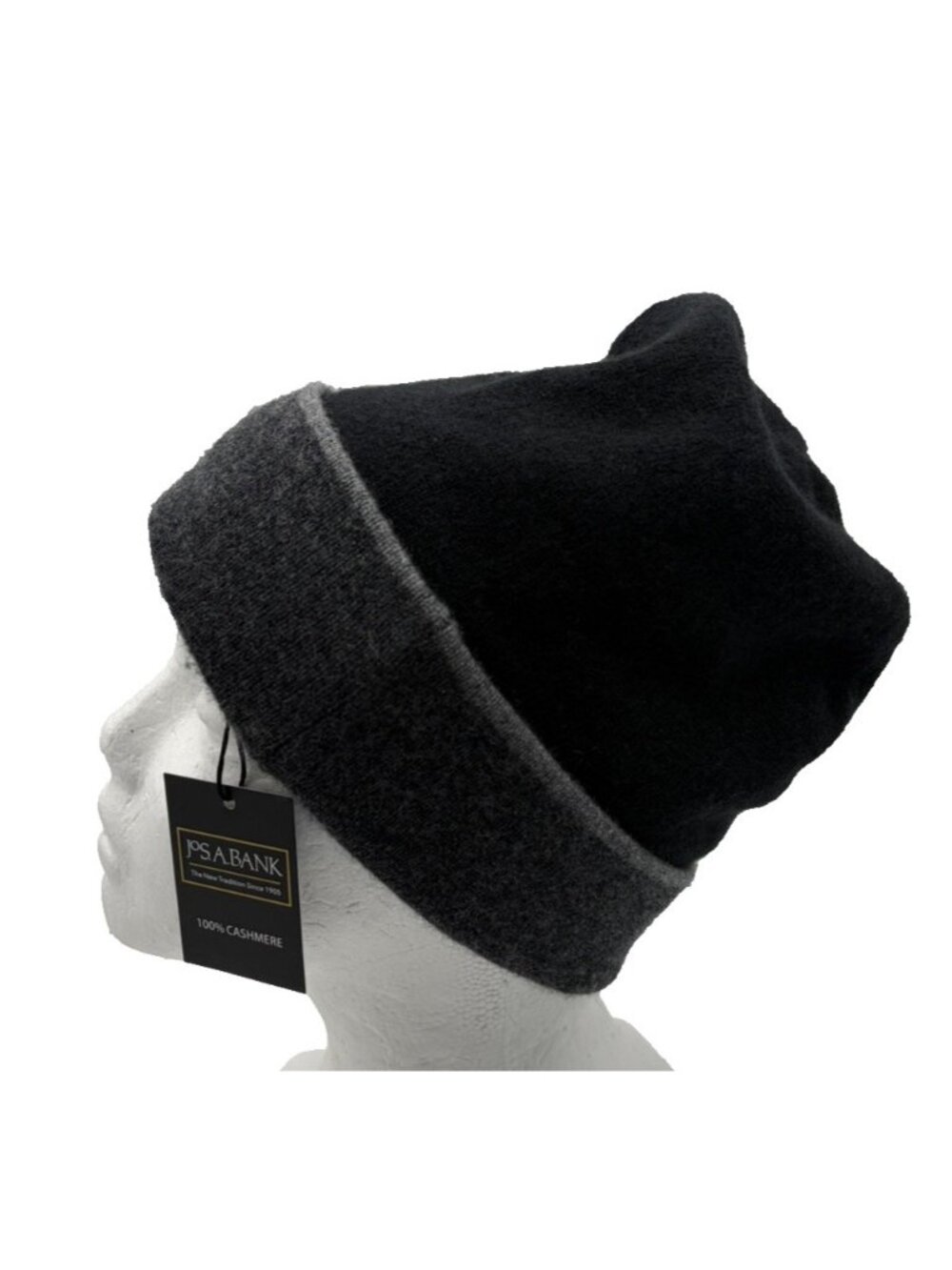 NWT Jos. A. Bank Pure Cashmere Hat Black Gray Beanie Minimalist Quiet Luxury